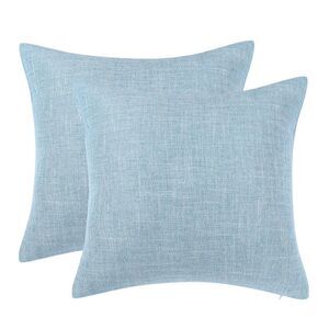 2pcs Linen Throw Pillow Covers Blank Cotton Square Cushion Cover Blue